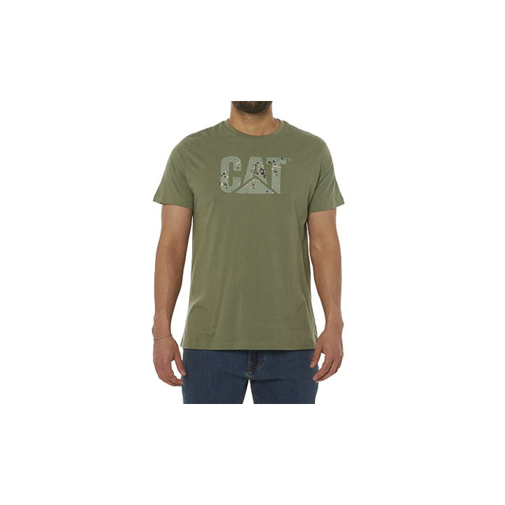 T-Shirts Męskie Caterpillar Earth Cat Fill Zielone | PL-8352